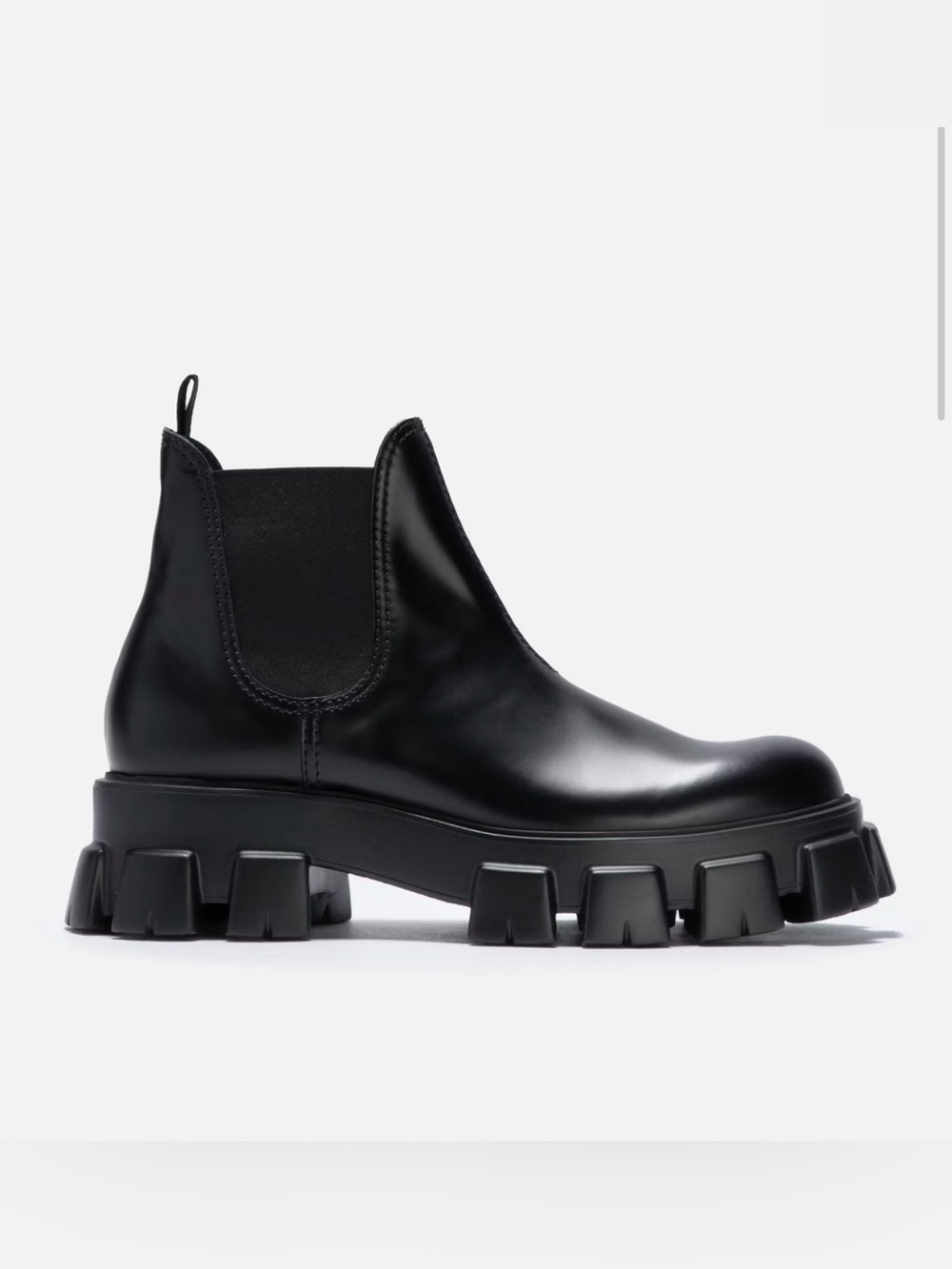 Prada Monolith Black Leather Chunky Lug Sole Chelsea Ankle Boots EU 37